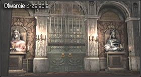 Na końcu sali znajduje się zamknięte przejście, które otworzyć można wkładając w ręce rzeźb królów wcześniej zdobyte puchary - Castle (4-1) - posągi królów | Solucja Resident Evil 4 - Resident Evil 4 - PC - poradnik do gry