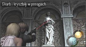 W sali tej po lewej stronie stoją posągi, a każdy z nich przymocowany ma świecidełko (w tym jeden skarb ) - Castle (4-1) - posągi królów | Solucja Resident Evil 4 - Resident Evil 4 - PC - poradnik do gry