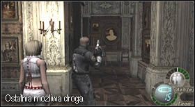 Znów będąc w miejscu, które kilkakrotnie zostało już przez Ciebie spenetrowane, udaj się w korytarz wskazany na zdjęciu obok (na krześle znajdziesz granat ) - Castle (4-1) - posągi królów | Solucja Resident Evil 4 - Resident Evil 4 - PC - poradnik do gry