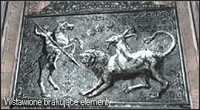 Tam używając trzech zdobytych części ornamentu uzupełnij braki w płaskorzeźbie na ścianie - Castle (4-1) - mechaniczne smoki | Solucja Resident Evil 4 - Resident Evil 4 - PC - poradnik do gry