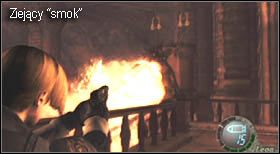 Za nimi znajduje się większa przestrzeń, której spora część wypełniona jest lawą - Castle (4-1) - mechaniczne smoki | Solucja Resident Evil 4 - Resident Evil 4 - PC - poradnik do gry