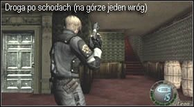 Następnie skieruj się do klatki schodowej (uprzednio niszcząc wszystkie wazy i podnosząc ich zawartość) przez zielone drzwi koło okna i wybuchowej beczki - Castle (3-2) - działo maszynowe | Solucja Resident Evil 4 - Resident Evil 4 - PC - poradnik do gry