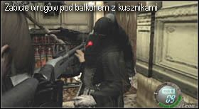 Na samym początku schowaj się za filarem, by uniknąć obrażeń zadanych przez kuszników stojących na przeciwległym krańcu pomieszczenia - Castle (3-2) - działo maszynowe | Solucja Resident Evil 4 - Resident Evil 4 - PC - poradnik do gry