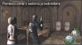 Będąc w niej na pewno spostrzeżesz wejście do pomieszczenia obok, to w nim stacjonują nieprzyjaciele i możliwe jest, że samoczynnie będą do Ciebie wybiegać (również przez tylne drzwi, przy których znajduje się wybuchowa beczka - wykorzystaj to) - Castle (3-1) - kolejne spotkanie Luisa | Solucja Resident Evil 4 - Resident Evil 4 - PC - poradnik do gry