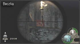 Następnie podejdź do okna, a z niego znów za pomocą karabinu snajperskiego pozbądź się kolejnej katapulty (tej na lewo od bramy - strzał w beczkę) - Castle (3-1) - katapulty | Solucja Resident Evil 4 - Resident Evil 4 - PC - poradnik do gry