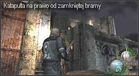 Zostały Ci tylko dwa źródła ognistych kul i obydwa są obok Ciebie - na lewo i prawo od zamkniętej czerwonej bramy - Castle (3-1) - katapulty | Solucja Resident Evil 4 - Resident Evil 4 - PC - poradnik do gry
