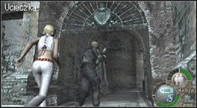 Na początku przebiegnij z położenia, w którym się znajdujesz po wyłączeniu scenki, do punktu pod zadaszeniem - tam będziesz bezpieczny - Castle (3-1) - katapulty | Solucja Resident Evil 4 - Resident Evil 4 - PC - poradnik do gry