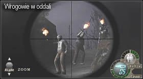 Nie idąc przed siebie wyjmij snajperkę i zabij trzech wrogów na wzniesieniu (po jednym strzale w głowę) - Village (2-3) - droga do zamku | Solucja Resident Evil 4 - Resident Evil 4 - PC - poradnik do gry