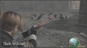 Etap rozpoczynasz w wąskim przejściu, wychodząc z niego idź bardzo ostrożnie, gdyż przed Tobą powinno znajdować się stado kruków - Village (1-3) - arena bez walki | Solucja Resident Evil 4 - Resident Evil 4 - PC - poradnik do gry