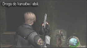 Drzwi prowadzące dalej znajdują się w końcu pomieszczenia, przygotuj się bo zaraz za nimi znów będziesz zmuszony się bronić - Village (1-2) - ryby w kanałach | Solucja Resident Evil 4 - Resident Evil 4 - PC - poradnik do gry