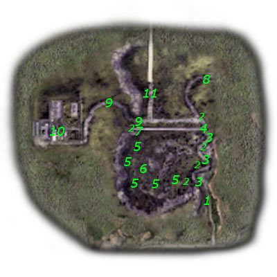 Najważniejsi NPC na mapie (kolor czerwony) - Mapa szczegółowa (1) | Czerwony Las w Stalker Cień Czarnobyla - S.T.A.L.K.E.R.: Cień Czarnobyla - poradnik do gry