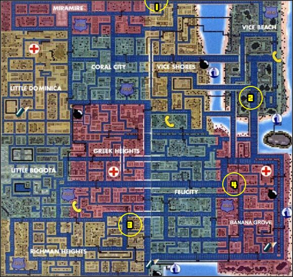 Jedź do budki telefonicznej w północno-zachodnim rogu dzielnicy Vice Shores - Misje dodatkowe (1) | Vice City - Bent Cop Blues | Grand Theft Auto - Grand Theft Auto - poradnik do gry