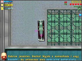 Aby dostać się na pierwszy generator musisz odnaleźć skrzynie, z których przeskoczysz na drugą stronę #1 by móc dostać się na górę do generatora #2 - Zaibatsu (3) | Residential w GTA 2 - GTA 2 - poradnik do gry