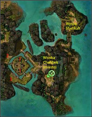 Jest to mały teren, z którego rozpoczynają grę postaci RPG stworzone w Nightfallu - Wyspa Shehkah, Wioska Chahbek - miasto i misja | Istan | Guild Wars Nightfall - Guild Wars: Nightfall - poradnik do gry
