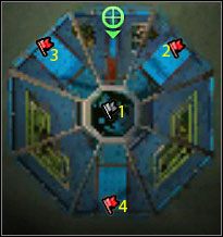 Zadania do wykonania: należy przejąć trzy portale (2, 3, 4), jednocześnie utrzymując kontrolę nad Ołtarzem Lyss (1) - Wielki Dwór Sebelketha (misja) | Vabbi | Guild Wars Nightfall - Guild Wars: Nightfall - poradnik do gry