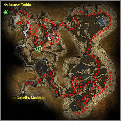 Jaskinie Bahdok są jednym z miejsc, gdzie można znaleźć specjalną skrzynkę, z której wypada złoty przedmiot oraz od 500 do 3000 złota (im dalsza kraina tym więcej) - Szczelina Moddok (miasto), Jaskinie Bahdok | Kourna | Guild Wars Nightfall - Guild Wars: Nightfall - poradnik do gry