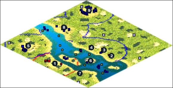 Twoje miasto startowe jest w 1 , ale armia stoi na drugim brzegu w 2 - Austria | Napoleon w Rise of Nations - Rise of Nations - poradnik do gry