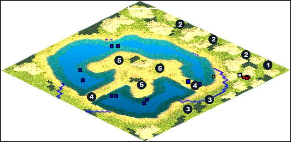 Bitwę zaczynasz w 1 i możesz budować kolejne miasta po tej stronie mapy (2 ) - Mexico | The New World Iroquois w Rise of Nations - Rise of Nations - poradnik do gry