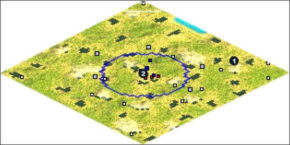 W takim przypadku zaczynasz w punkcie 1 a Twój cel to miasto 2 - Carolina | The New World Americans w Rise of Nations - Rise of Nations - poradnik do gry