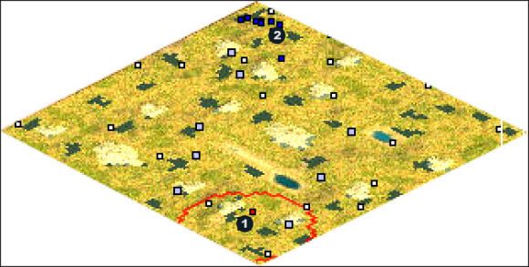 Zaczynasz na południu mapy w 1 , a Twój wróg po drugiej stronie w 2 - Indiana Territory, Louisiana Teriitory | The New World Americans - Rise of Nations - poradnik do gry