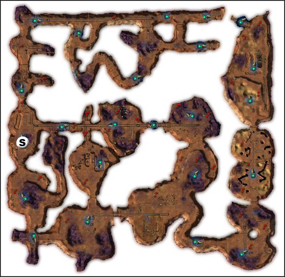 Mapa kopalni - S oznacza punkt startowy - Refugee camp (2) | Zadania poboczne | Silverfall - Silverfall - poradnik do gry