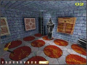 Teren jest patrolowany, więc poczekaj na drabinie, aż zombie wyjdzie z pokoju, przeczytaj pergamin i cicho przejdź przez północne drzwi - RETURN TO THE CATHEDRAL (1) | MISJA 9 | Thief The Dark Project - Thief: The Dark Project - poradnik do gry