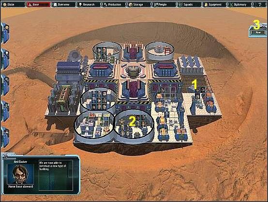 Z poziomu tego ekranu można rozbudowywać główną bazę - Ekran bazy | Ekrany gry UFO Afterlight - Bitwa o Marsa - UFO: Afterlight - Bitwa o Marsa - poradnik do gry