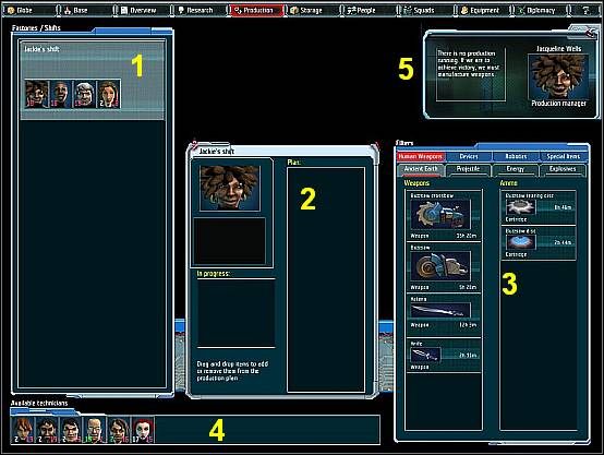 Ekran produkcji umożliwia produkcję sprzętu - Ekran produkcji | Ekrany gry UFO Afterlight - Bitwa o Marsa - UFO: Afterlight - Bitwa o Marsa - poradnik do gry