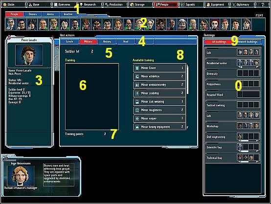 Ekran personelu umożliwia zarządzanie personelem znajdującym się w bazie - Ekran personelu | Ekrany gry UFO Afterlight - Bitwa o Marsa - UFO: Afterlight - Bitwa o Marsa - poradnik do gry