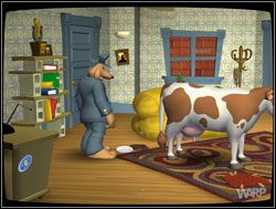 Zniecierpliwione i przestraszone zwierzę zamuczało, co nie umknęło uwadze gospodarza - Gwiazdy małego ekranu, część I - Miejscy kowboje | II. Situation Comedy - Sam & Max: Sezon 1 - poradnik do gry