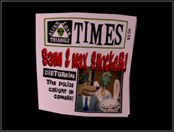 Kilka chwil później detektywi mieli wątpliwą przyjemność oglądania swojej podobizny na okładce gazety Alien Love Triangle Times - Tabloidowa sława | II. Situation Comedy | Sam & Max Sezon 1 - Sam & Max: Sezon 1 - poradnik do gry