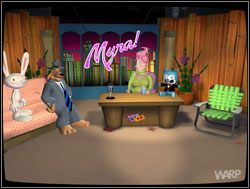 Tym razem Sam zaproponował zmianę tematu na sprawę zdjęcia z okładki Alien Love Trinagle Times - Gwiazdy małego ekranu, część VI - Spotkanie z Myrą talk show | II. Situation Comedy - Sam & Max: Sezon 1 - poradnik do gry