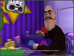 Sam przyjrzał się znajdującemu się w centrum sali stolikowi, przy którym można było zagrać w karty - Wyprawa do kasyna i oszukanie oszusta | III. The Mole, the Mob and the Meatball - Sam & Max: Sezon 1 - poradnik do gry