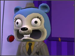 Bohaterowie użyli pluskwy na strażniku pilnującym wejścia do dalszej części budynku, a następnie oddalili się w stronę jednorękiego bandyty - Sezamie, otwórz się albo jakoś tak | III. The Mole, the Mob and the Meatball - Sam & Max: Sezon 1 - poradnik do gry