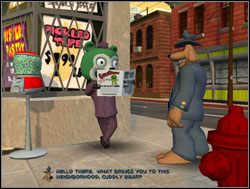 Przed sklepem napotkali jednego z mafiosów - Trzy próby, czyli jak zostać mafiosem | III. The Mole, the Mob and the Meatball - Sam & Max: Sezon 1 - poradnik do gry