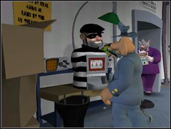 Po lewej znalazł śrubokręt, za pomocą którego rozkręcił leżącego na warsztacie jednorękiego bandytę - Proszę nie bawić się ogniem, czyli wielki finał | III. The Mole, the Mob and the Meatball - Sam & Max: Sezon 1 - poradnik do gry