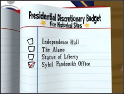 Sam i Maks wrócili do Białego Domu, gdzie nowy prezydent, korzystając z budżetu Stanów Zjednoczonych, przelał pieniądze na konto Sybil - Chcesz pokoju - gotuj się do wojny | IV. Abe Lincoln Must Die - Sam & Max: Sezon 1 - poradnik do gry