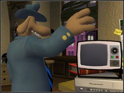 Po drodze do samochodu wstąpili do biura, skąd zabrali wieszak na ubrania, od jakiegoś czasu służący im za antenę telewizyjną - Wejście do kopuły | VI. Bright Side of the Moon | Sam & Max Sezon 1 - Sam & Max: Sezon 1 - poradnik do gry