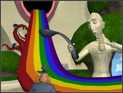 Po zjechaniu na dół zakrzywił ogromny widelec za pomocą zginającego łyżki talizmanu - O trzech Maksów za dużo | VI. Bright Side of the Moon | Sam & Max Sezon 1 - Sam & Max: Sezon 1 - poradnik do gry