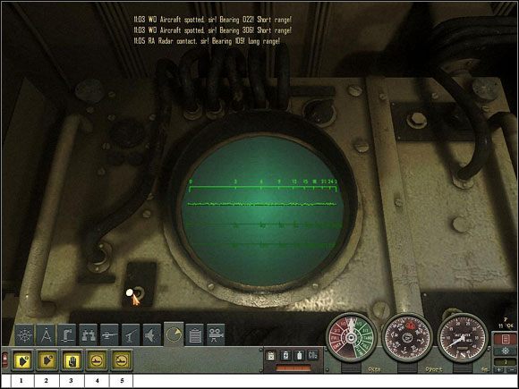 Stanowisko Radaru. Widoczny tryb PPI - Sekcja II - Panel Rozkazów - Radar | Aparatura pokładowa w Silent Hunter 4 - Silent Hunter 4: Wolves of the Pacific - poradnik do gry