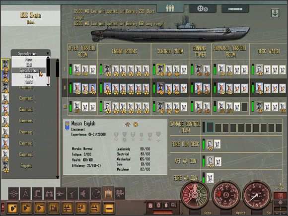 Strona Zarządzania Załogą O.P. - Sekcja II - Panel Rozkazów - Sub Management (1) | Aparatura pokładowa - Silent Hunter 4: Wolves of the Pacific - poradnik do gry