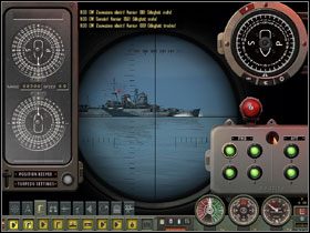 Linię siatki poziomej celownika peryskopu umieszczamy na linii wodnej okrętu, po czym blokujemy peryskop w pozycji śledzenia przyciskiem S na Panelu Wyrzutni Torped - Torpedo Attack - Tryb zaawansowany teoria (4) | Submarine School - Silent Hunter 4: Wolves of the Pacific - poradnik do gry