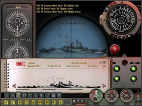 Po zidentyfikowaniu okrętu kursorem zaznaczamy wynik, dzięki czemu dane, wraz z wysokością masztów lądują w Stadimeterze, a klasa okrętu pojawia się w oknie Urządzenia Utrzymania Pozycji - Torpedo Attack - Tryb zaawansowany praktyka (1) | Submarine School - Silent Hunter 4: Wolves of the Pacific - poradnik do gry