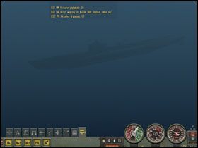 Zwiększam głębokość manualnie na Głębokościomierzu do 95 metrów (do misji wybrałem metryczne jednostki miar) i zmniejszam Prędkość do 1/3 - Conwoy attack (1) | Submarine School w Silent Hunter 4 - Silent Hunter 4: Wolves of the Pacific - poradnik do gry