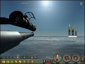 Widok z stanowiska celowniczego działa pokładowego kal. 4/.50 - Uzbrojenie i osprzęt okrętu podwodnego (2) | Zbrojownia w Silent Hunter 4 - Silent Hunter 4: Wolves of the Pacific - poradnik do gry