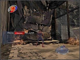 Rozpraw się w identyczny sposób z jeszcze jedną grupą zbirów, po czym opuść pomieszczenie przez pobliskie drzwi [1] - Trening - Spider-Man 3: The Game - poradnik do gry