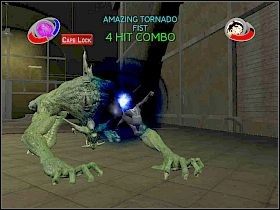 Następnie, przy pomocy klawiszów kierunkowych, musisz tak go rozkręcić, abyś trafił w któryś z generatorów z prądem [1] - Part 3 - The Hunter and the Hunted (2) - The Lizard - Spider-Man 3: The Game - poradnik do gry