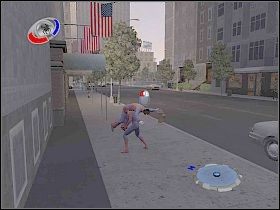 Musisz mu pstryknąć jeszcze dwie fotki (za każdym razem zmieniając miejsce, z którego robisz zdjęcie) - Part 5, 6, 7 - Daily Bugle - Spider-Man 3: The Game - poradnik do gry