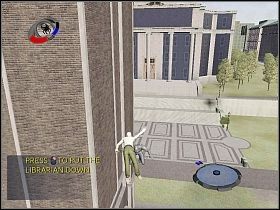 Po obejrzeniu animacji musisz błyskawicznie zareagować, aby złapać bibliotekarza, wylatującego z wieży [1] - Part 3 - Jurassic Heist - Arsenic Candy - Spider-Man 3: The Game - poradnik do gry