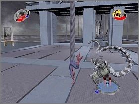 W pewnym momencie pościg zostanie przerwany przez animację, w której Scorpion zniszczy kilka samochodów - Part 2 - Mind Control - Scorpion - Spider-Man 3: The Game - poradnik do gry